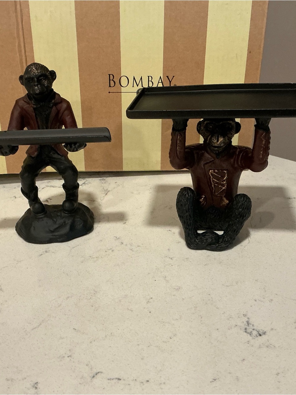 Vtg Bombay company monkey bellhop butter pen and card holder set iron heavy